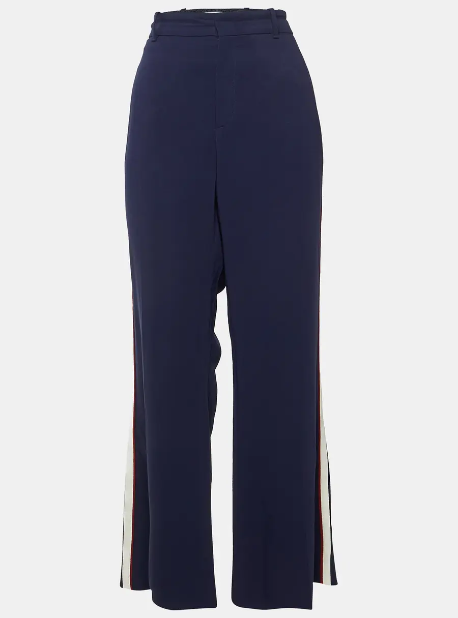 Gucci Navy Blue Crepe Web Striped Cropped Trousers L