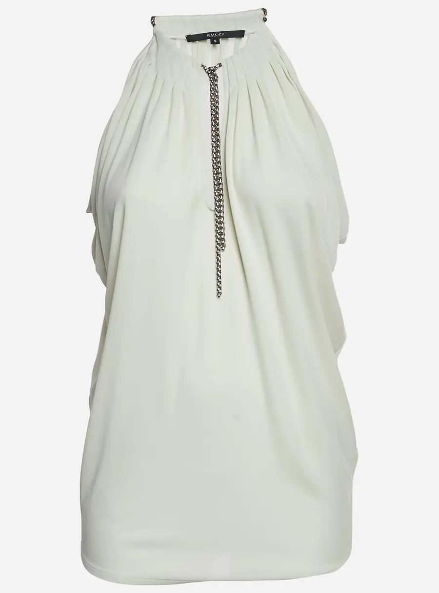 Gucci Light Grey Jersey Chain Detail Top S