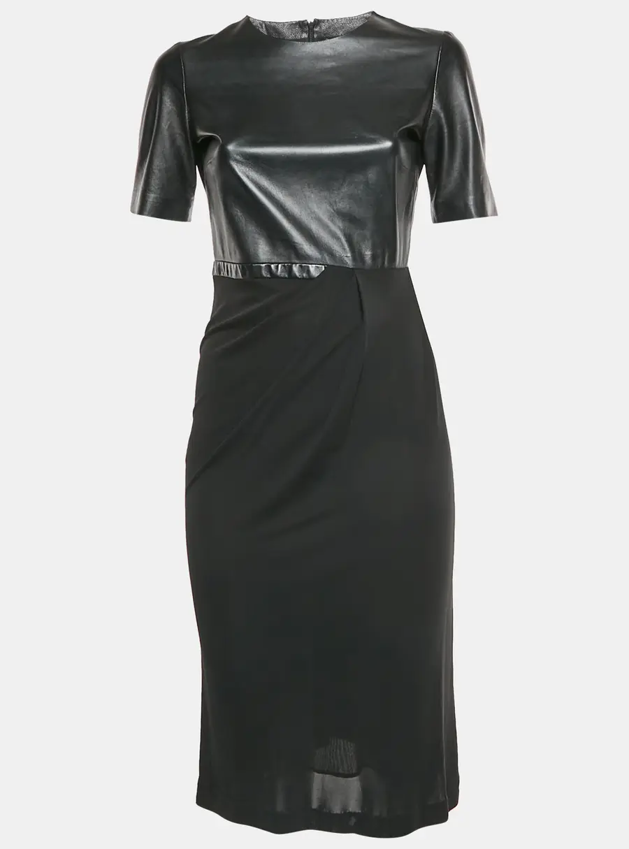 Gucci Black Leather and Jersey Knit Knee Length Dress S