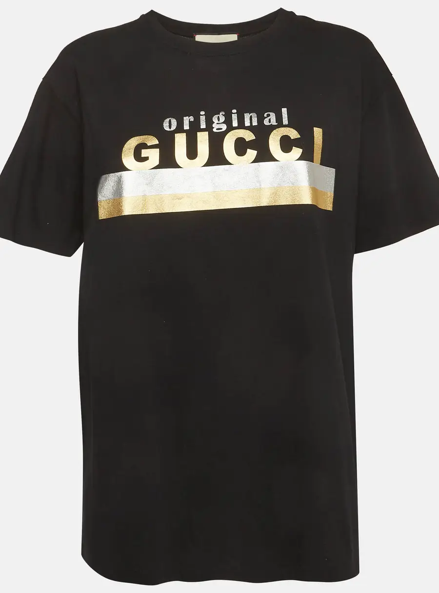 Gucci Black Logo Print Jersey Crewneck T-Shirt S