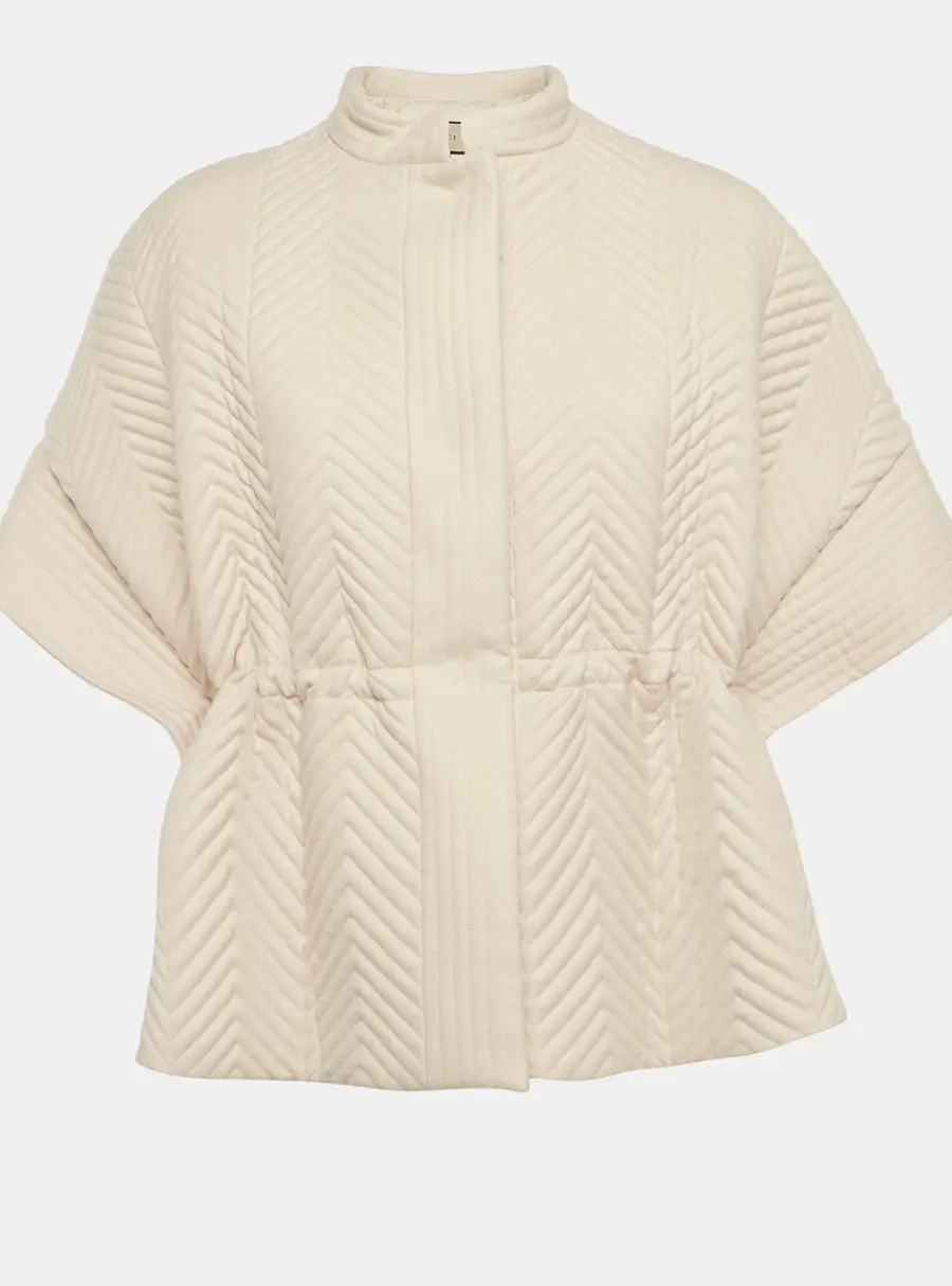 Gucci Beige Chevron Wool Quilted Crop Jacket S