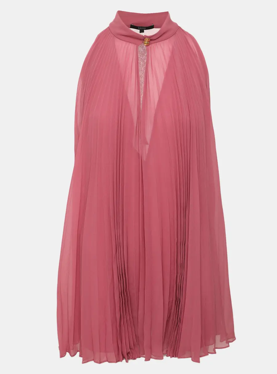 Gucci Pink Pleated Chiffon Halterneck Top M