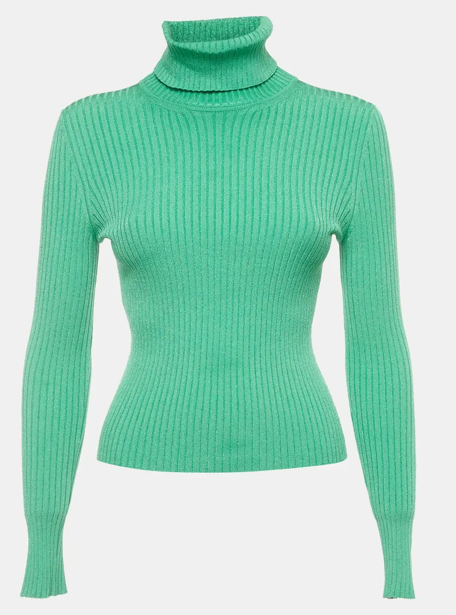 Gucci Green Rib Knit Long Sleeve Turtleneck Sweater M