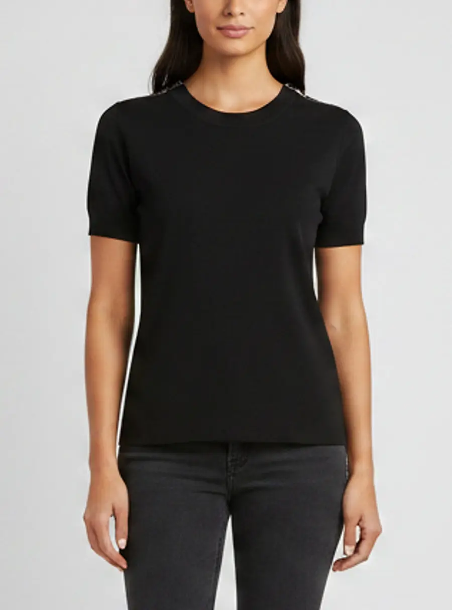 Gucci Black Knit Embellished Short Sleeve Top S