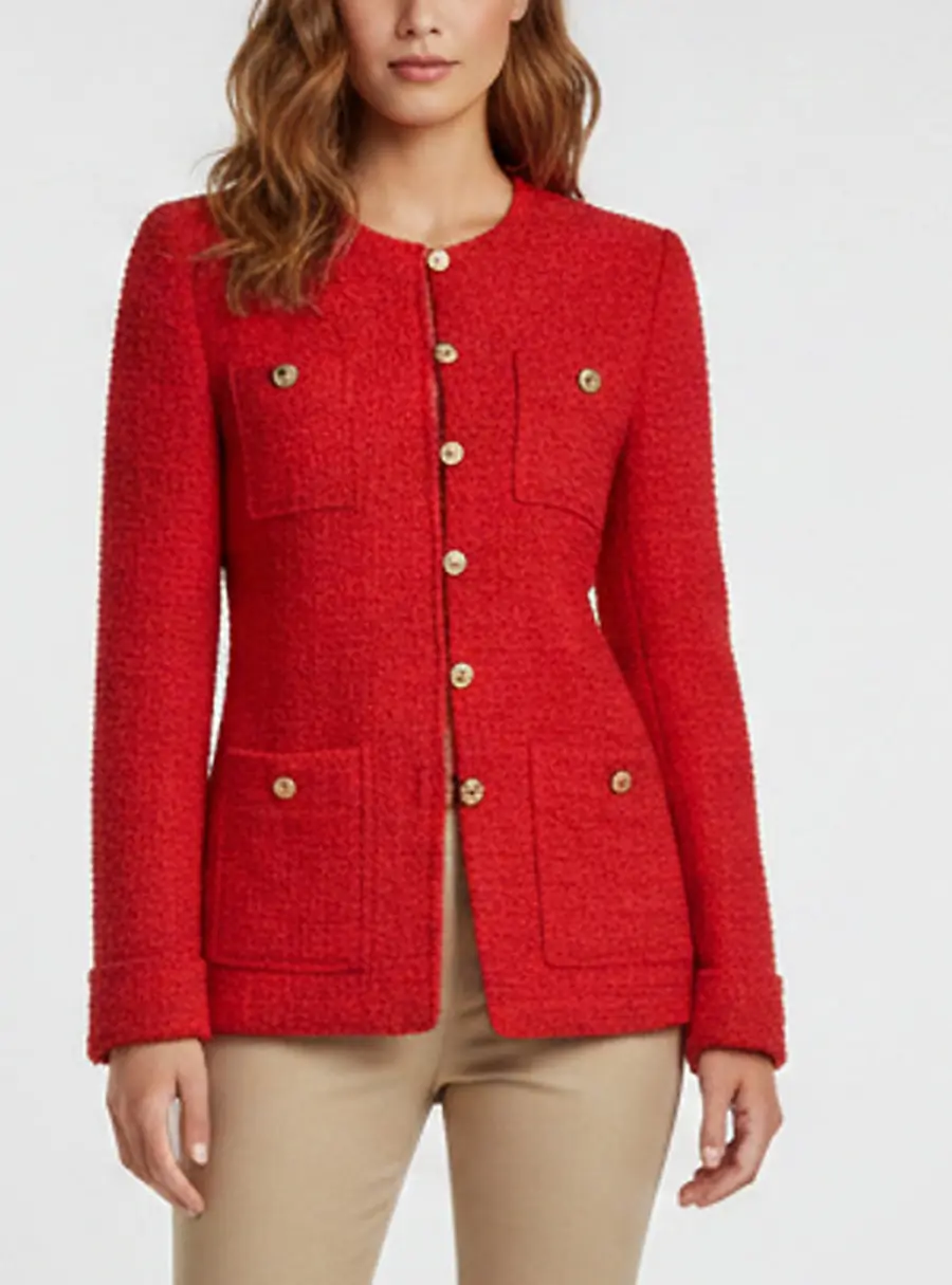 Gucci Red Tweed Button Front Long Sleeve Jacket S