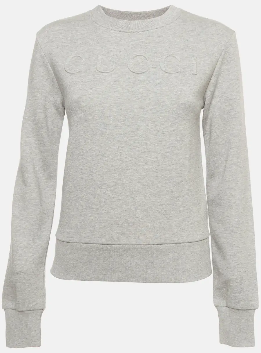 Gucci Grey Embossed Logo Jersey Crewneck Sweatshirt XS