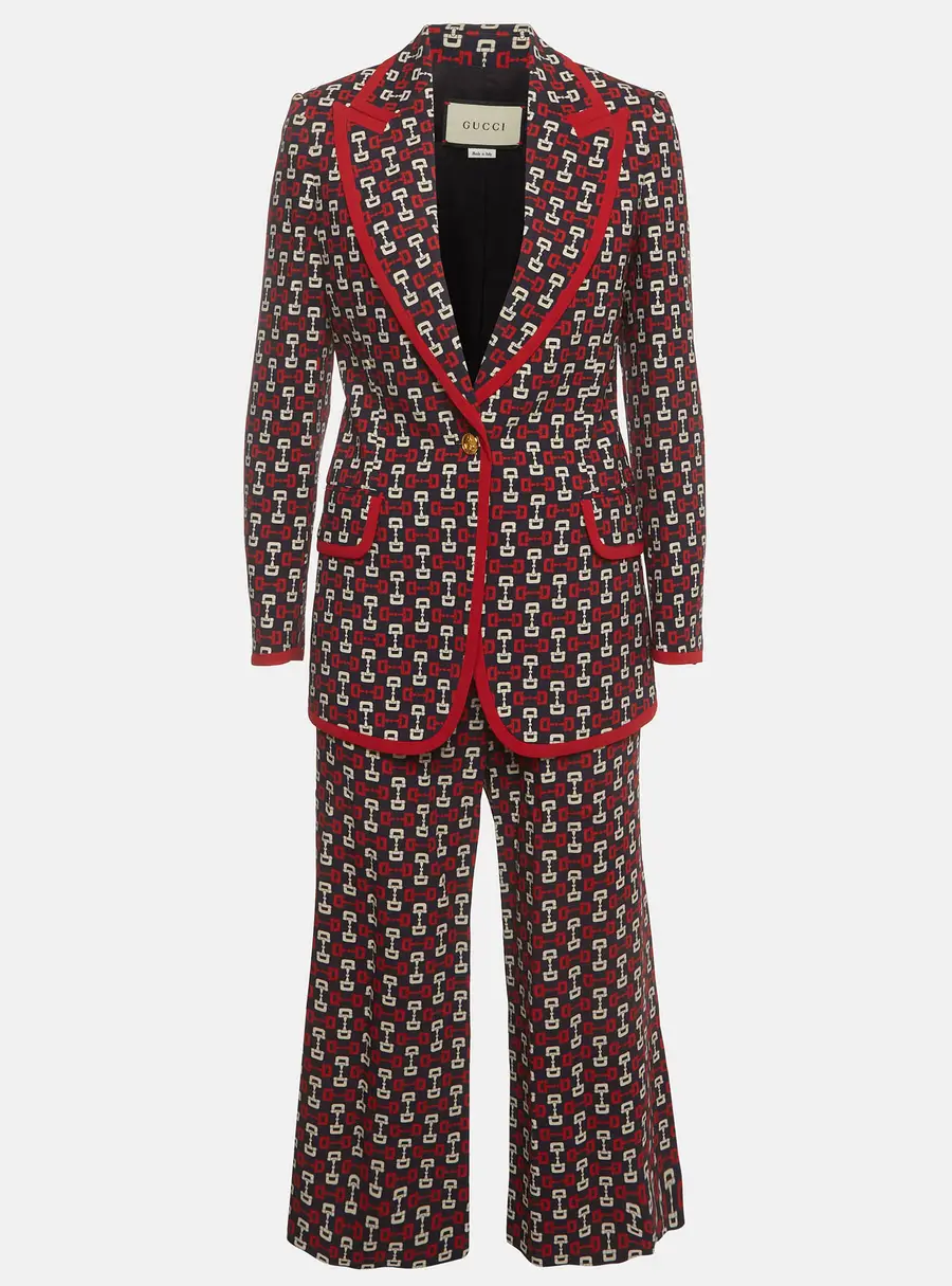 Gucci Navy Blue Horsebit Print Stretch Crepe Suit Set S
