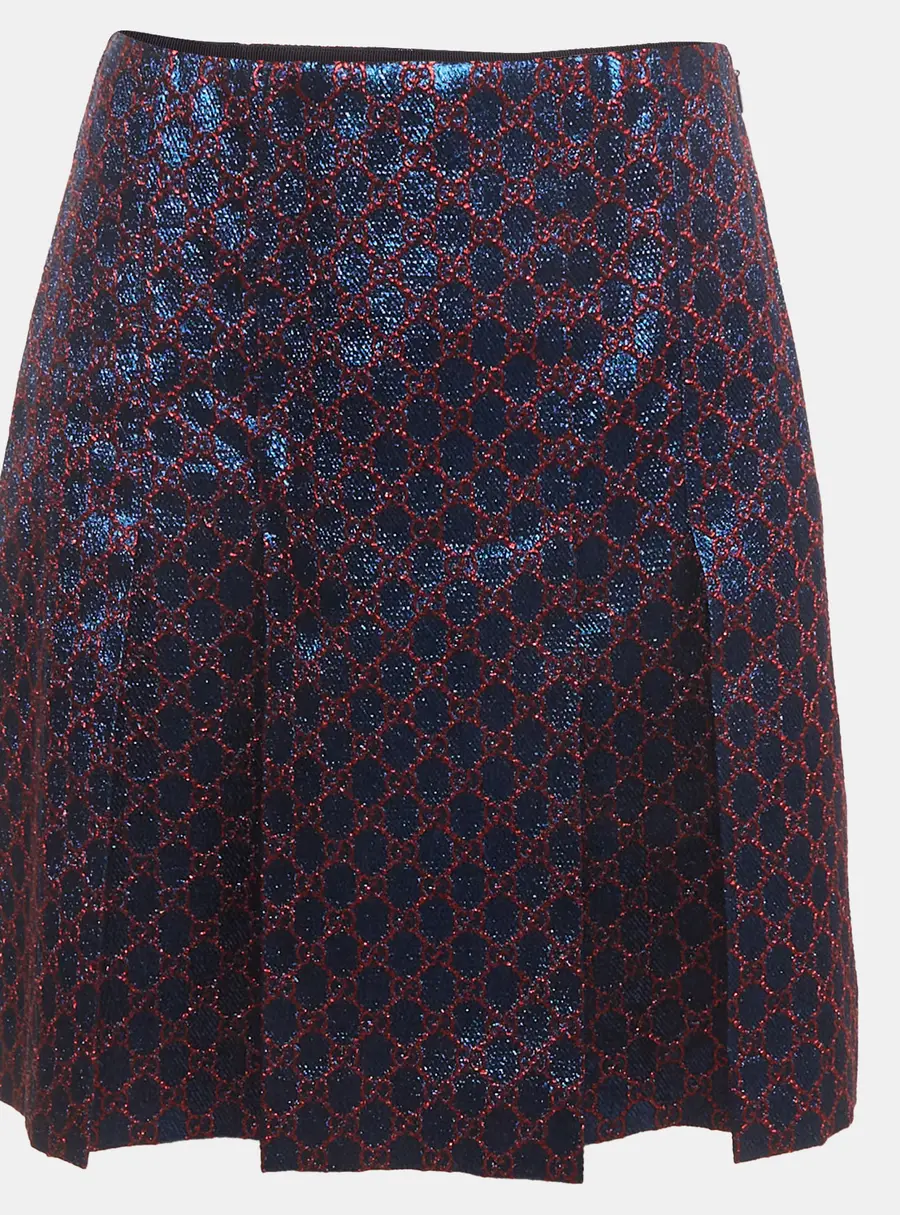 Gucci Metallic Blue/Red Guccissima Lurex Pleated Mini Skirt M