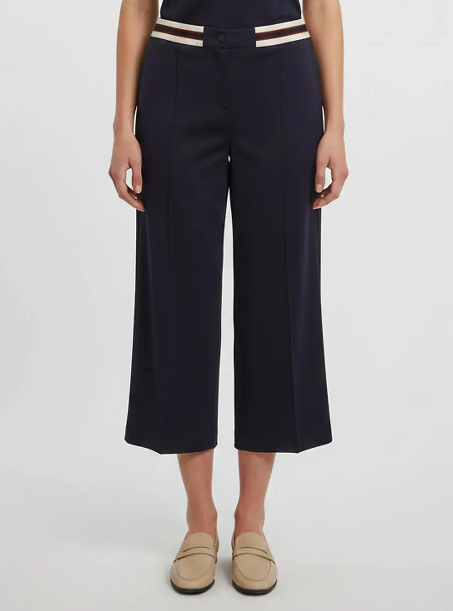 Gucci Navy Blue Jersey Web Waistband  Wide Leg Trousers L
