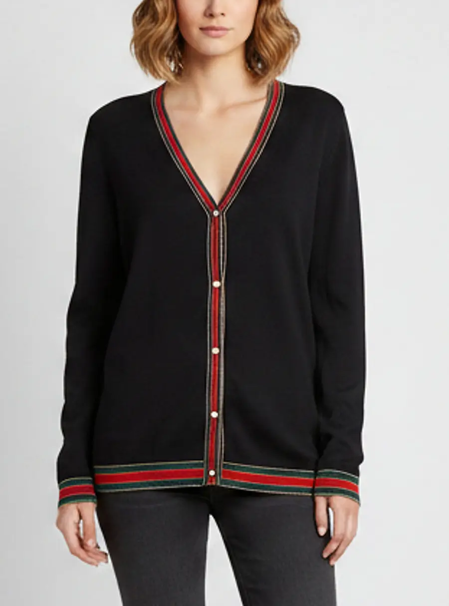 Gucci Navy Blue Web Striped Wool Knit Cardigan XXL