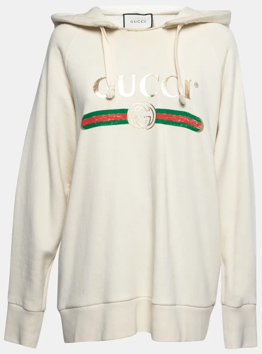Gucci Cream Cotton Blind for Love Dogs Embroidered Hooded Sweatshirt M