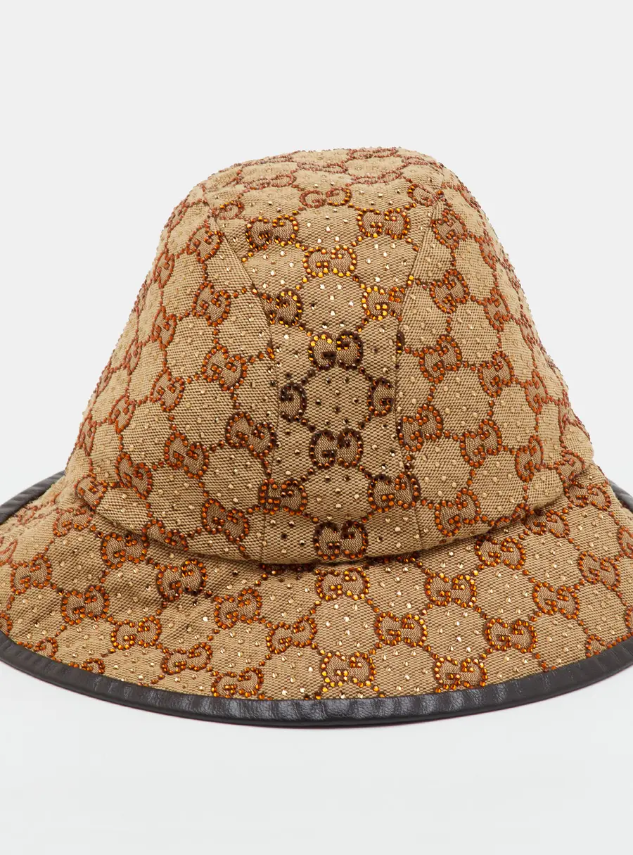 Gucci Beige/Brown Crystal GG Canvas Bucket Hat S