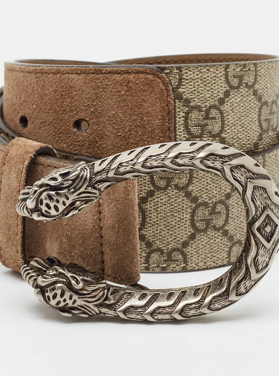 Gucci Dionysus 80 CM Buckle Belt Beige GG Supreme Canvas and Suede