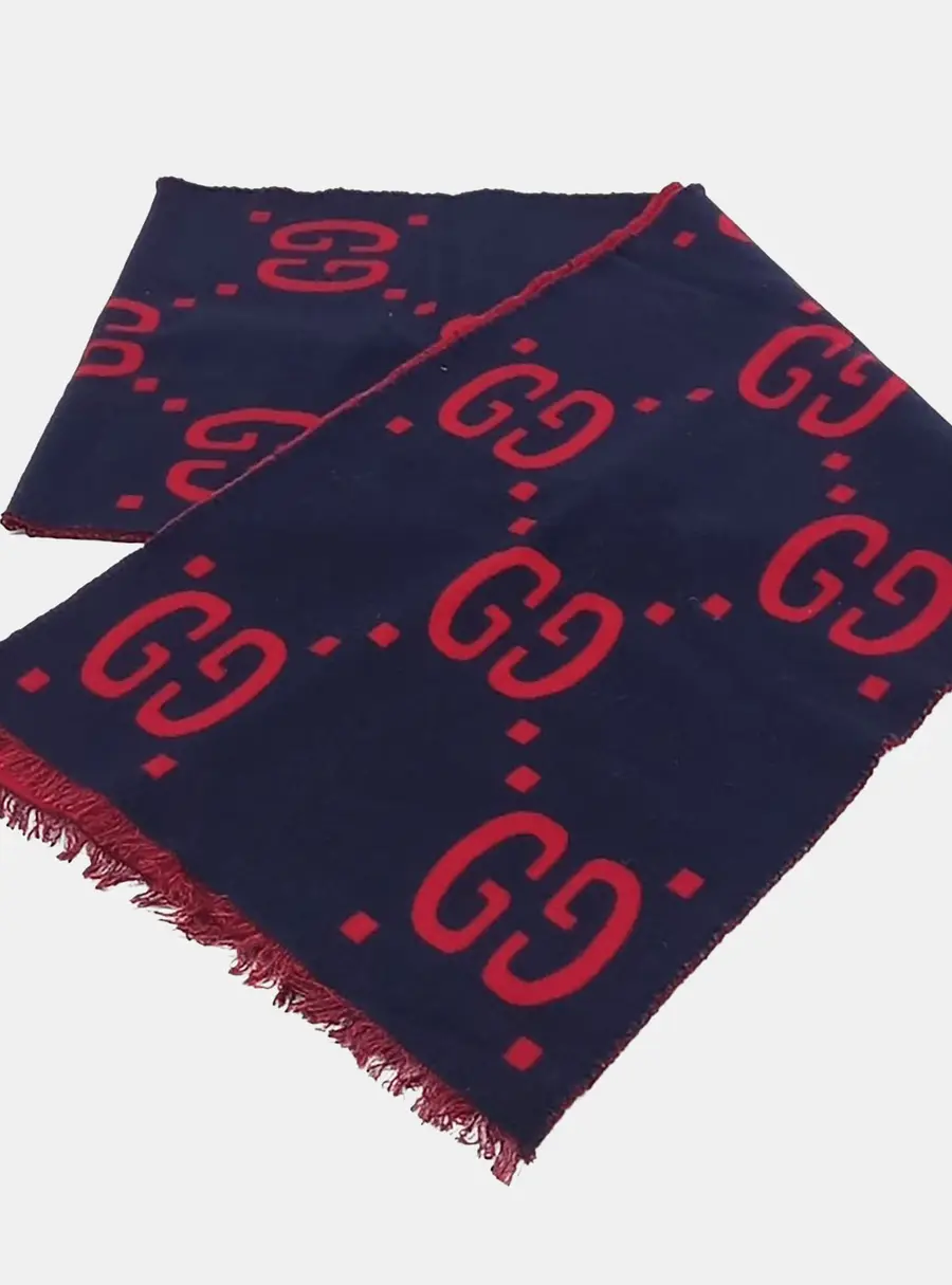 Gucci Navy Blue/Red Wool Scarf (495592)