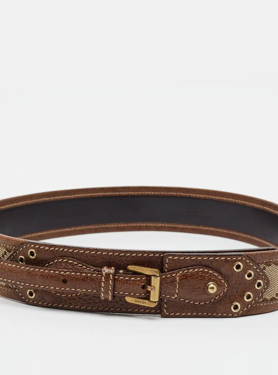 Gucci 80CM Wide Buckle Belt Brown/Beige GG Canvas and Leather