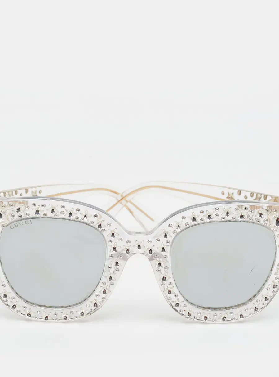 Gucci Grey Mirrored GG0116S Star Crystal Cat Eye Sunglasses