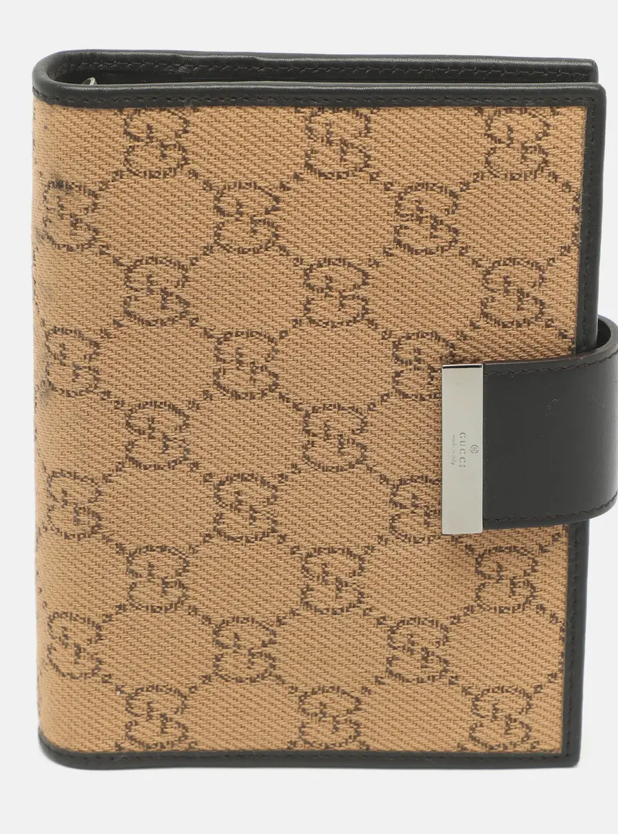 Gucci Vintage 6-Ring Brown GG Canvas and Leather Agenda Planner Cover