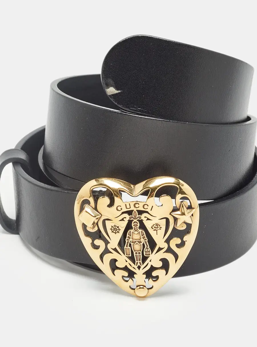 Gucci Black Leather Hysteria Buckle Belt 90CM