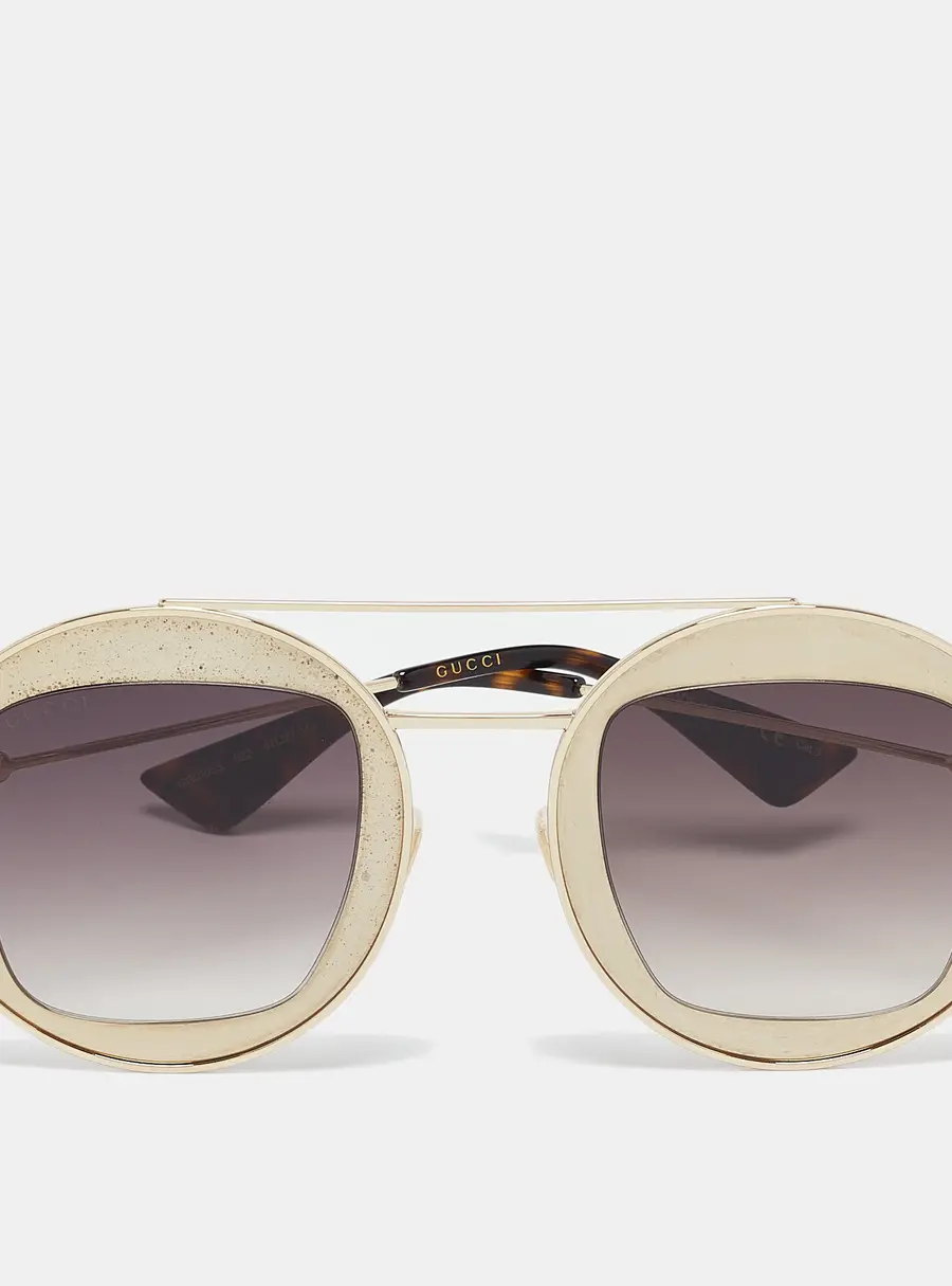 Gucci Gold Tone/Brown Gradient GG0105S Round Sunglasses