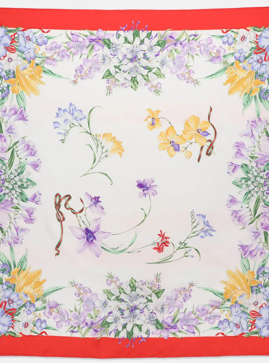 Gucci Multicolor Floral Print Silk Scarf