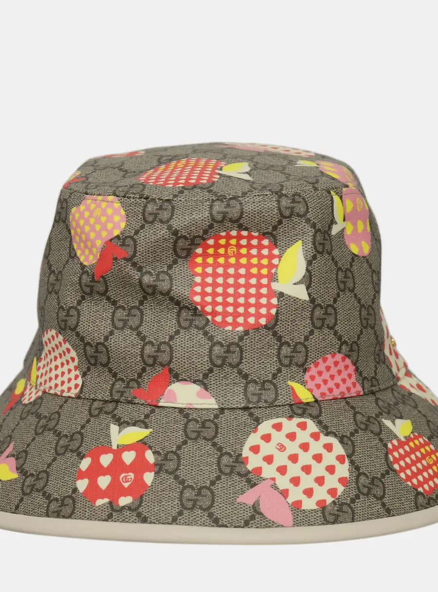 Gucci Brown GG Supreme Les Pommes Bucket Hat