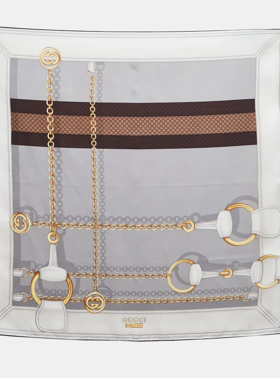 Gucci Grey Printed Silk Square Scarf