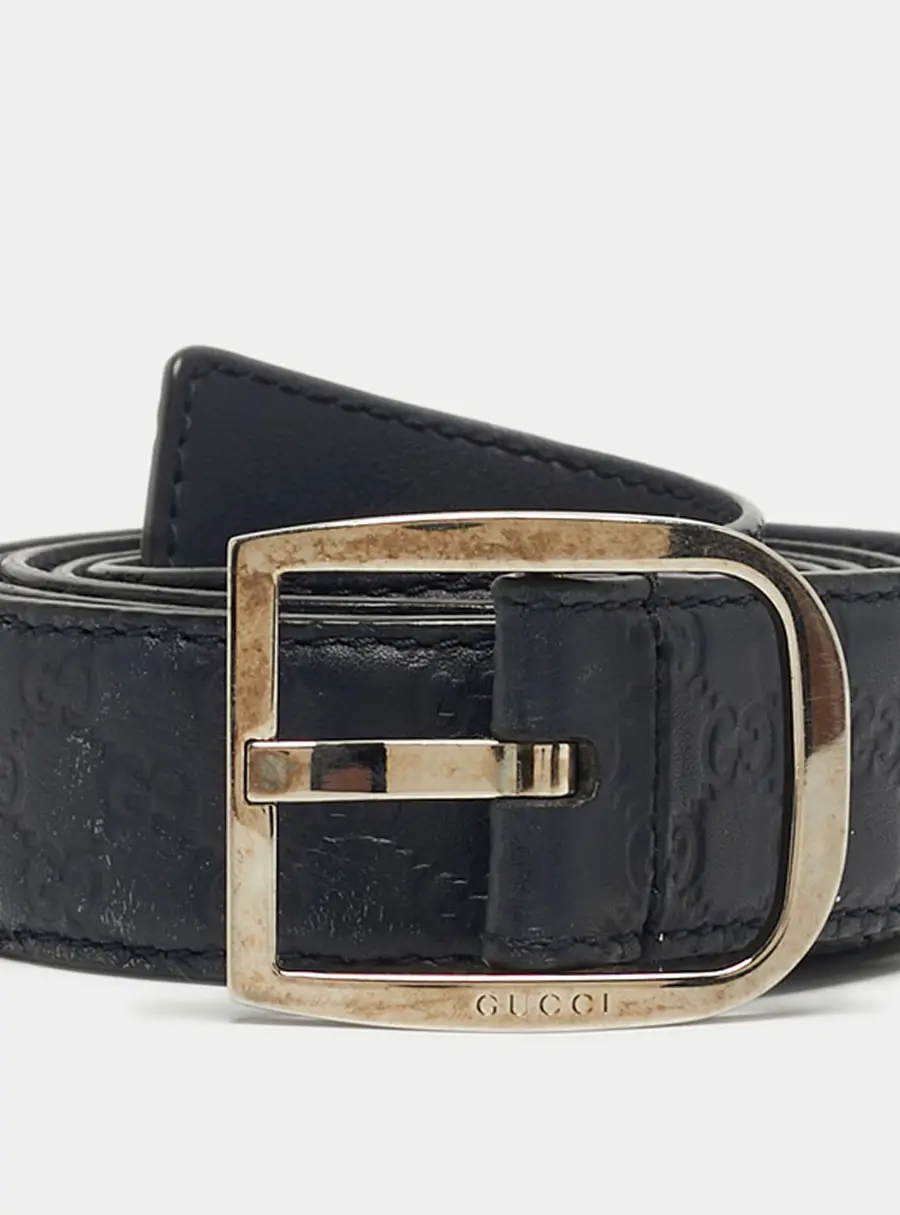 Gucci 110CM Buckle Belt Dark Blue Microguccissima Leather