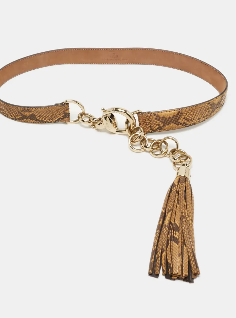 Gucci Horsebit Tassel 70 CM Waist Belt Brown Python