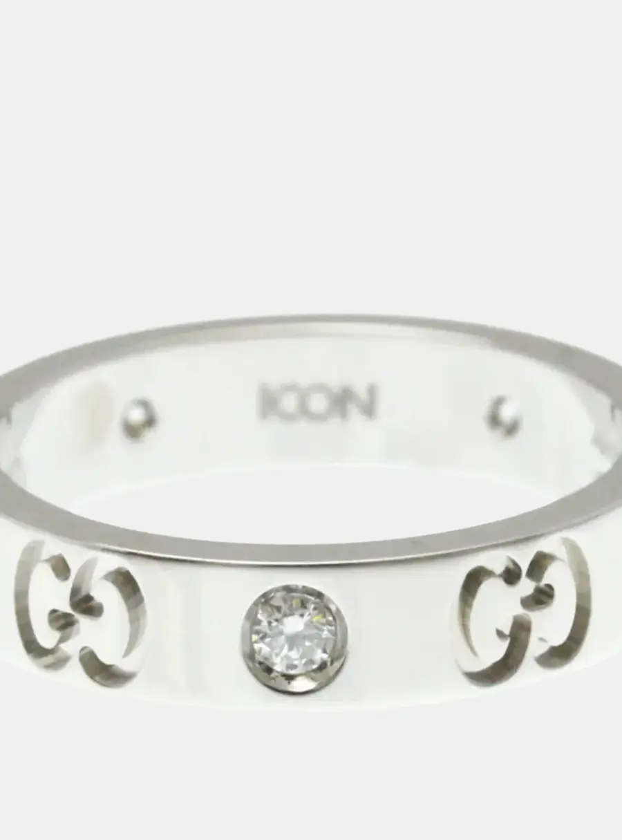 Gucci Icon Diamond 18k White Gold Ring US 10