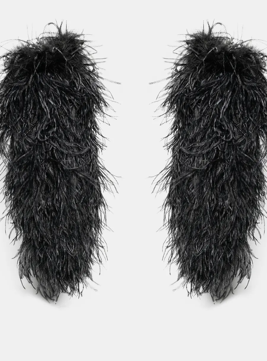 Gucci Black Slip On Feather Arm Warmers S/Size 7