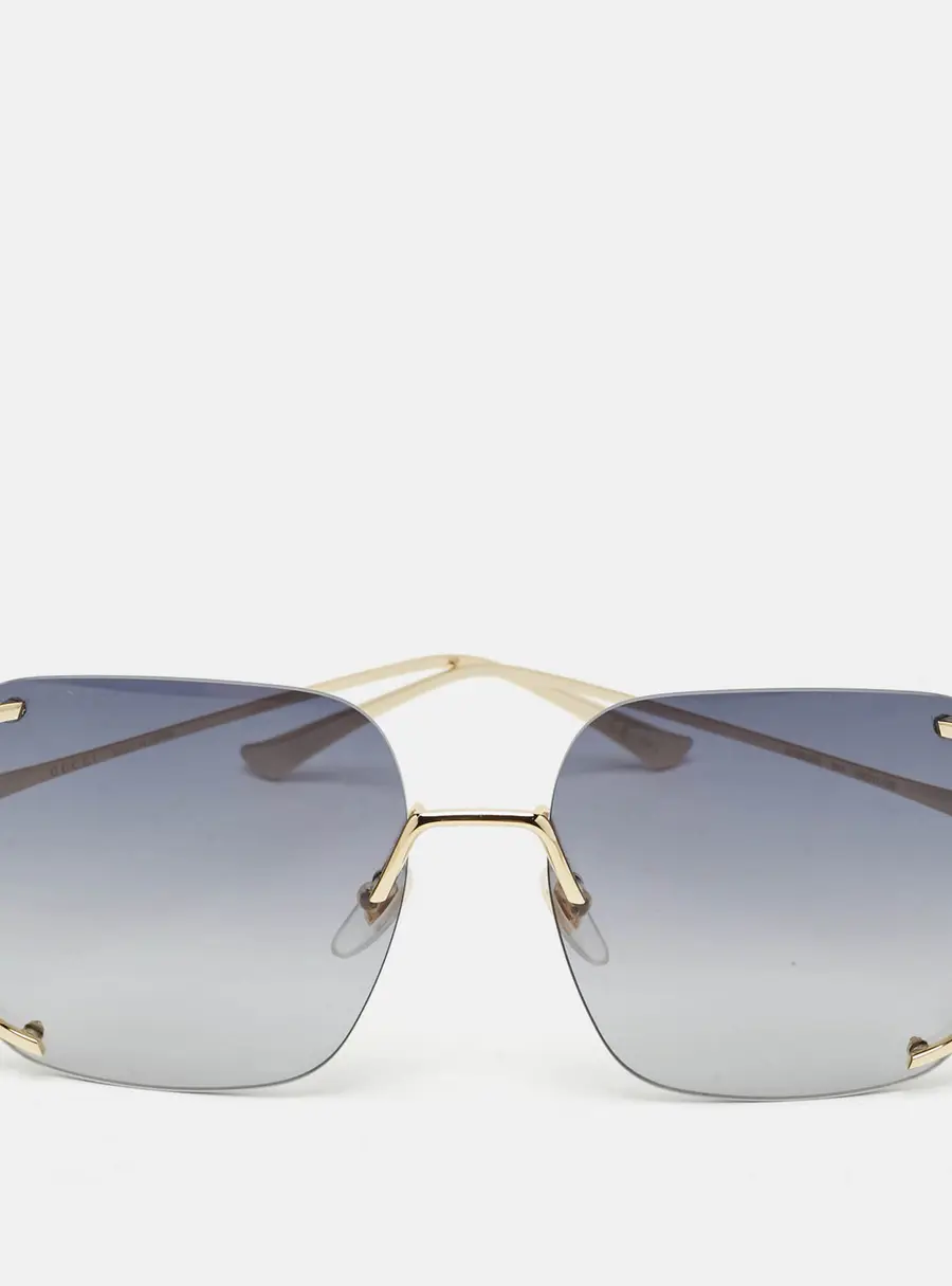 Gucci Grey/Gold Tone Gradient GG0646S Rimless Square Sunglasses