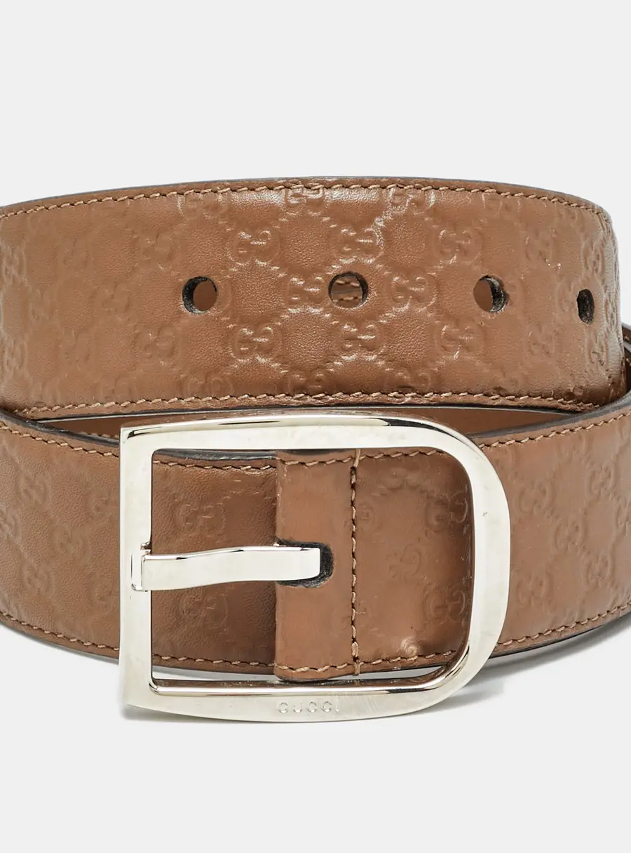 Gucci 85CM Buckle Belt Brown Microguccissima Leather
