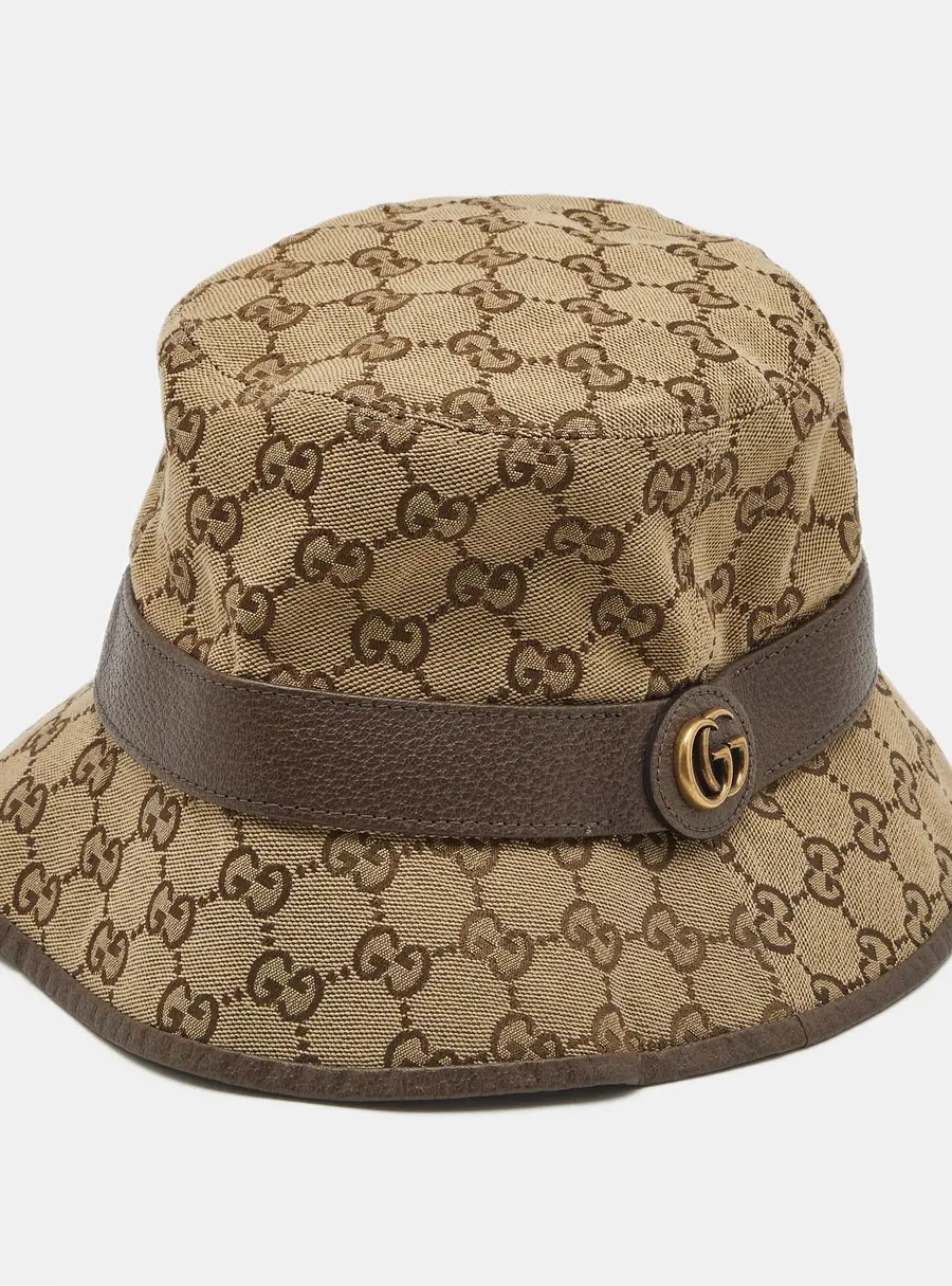 Gucci Brown GG Cotton Canvas and Leather Bucket Hat M