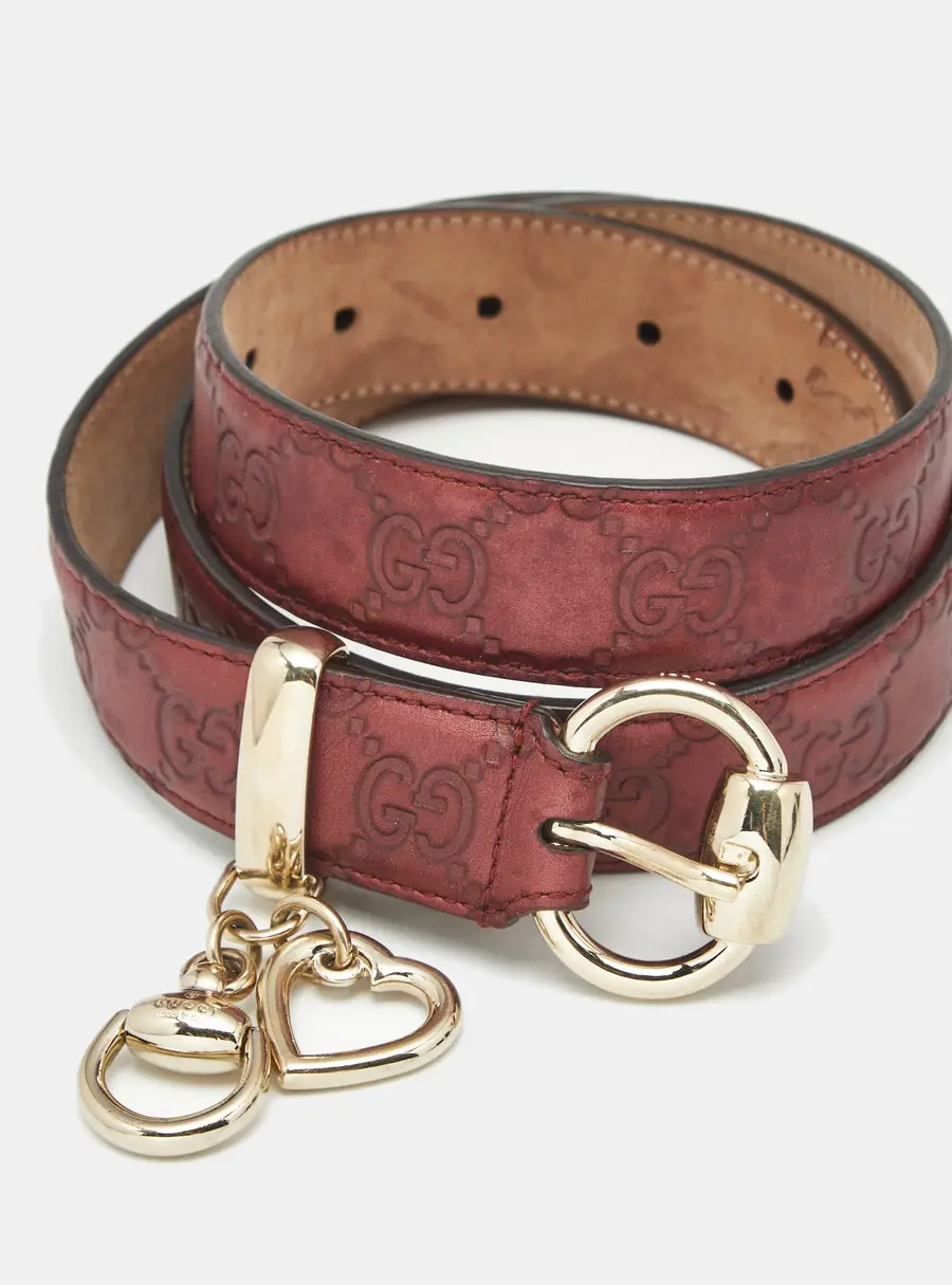 Gucci Heart Charm 90CM Buckle Belt Red Guccissima Leather