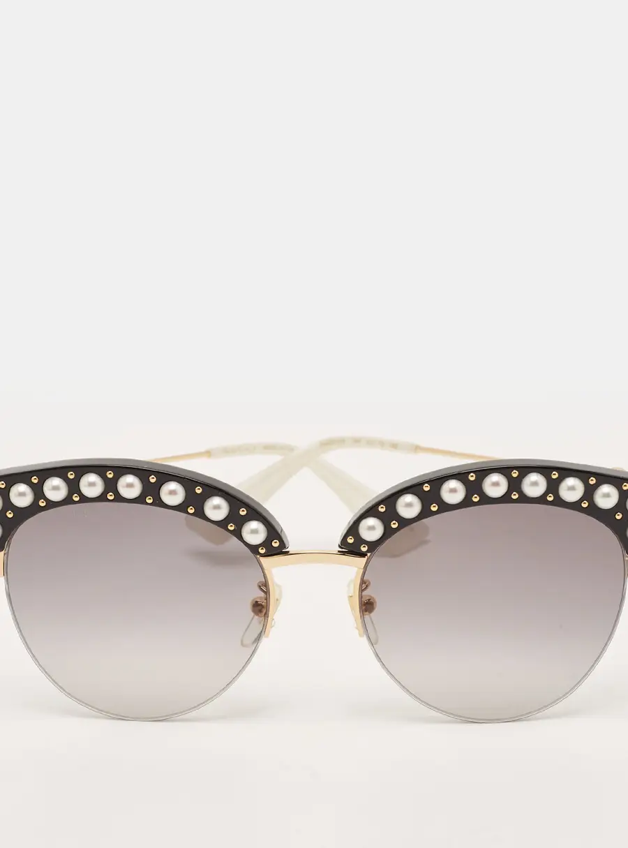 Gucci Black Gradient GG0212S Pearl Embellished Cat Eye Sunglasses
