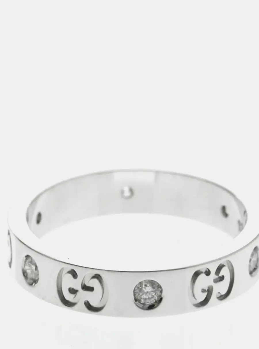 Gucci Icon Diamond 18K White Gold Band Ring EU 53