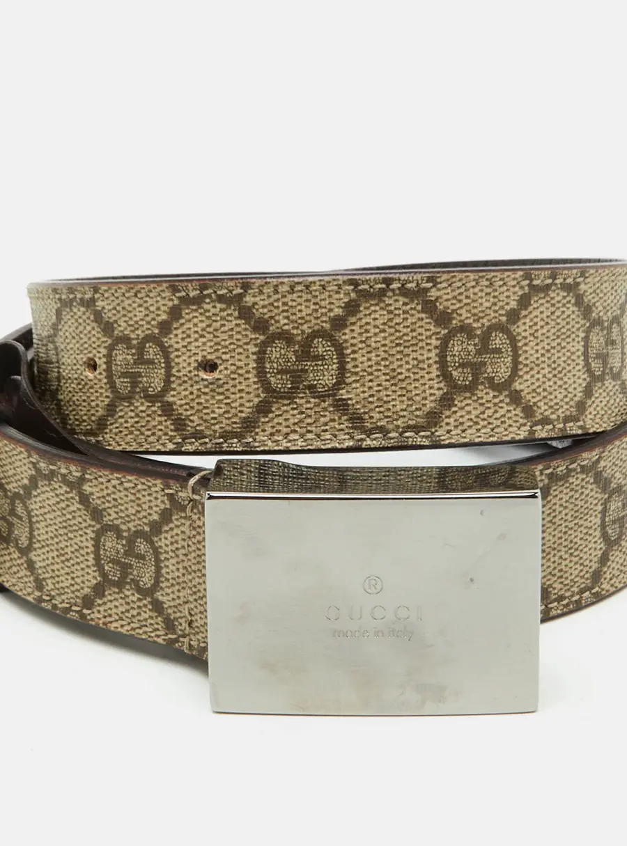 Gucci 90CM Beige/Brown GG Supreme Canvas Buckle Belt