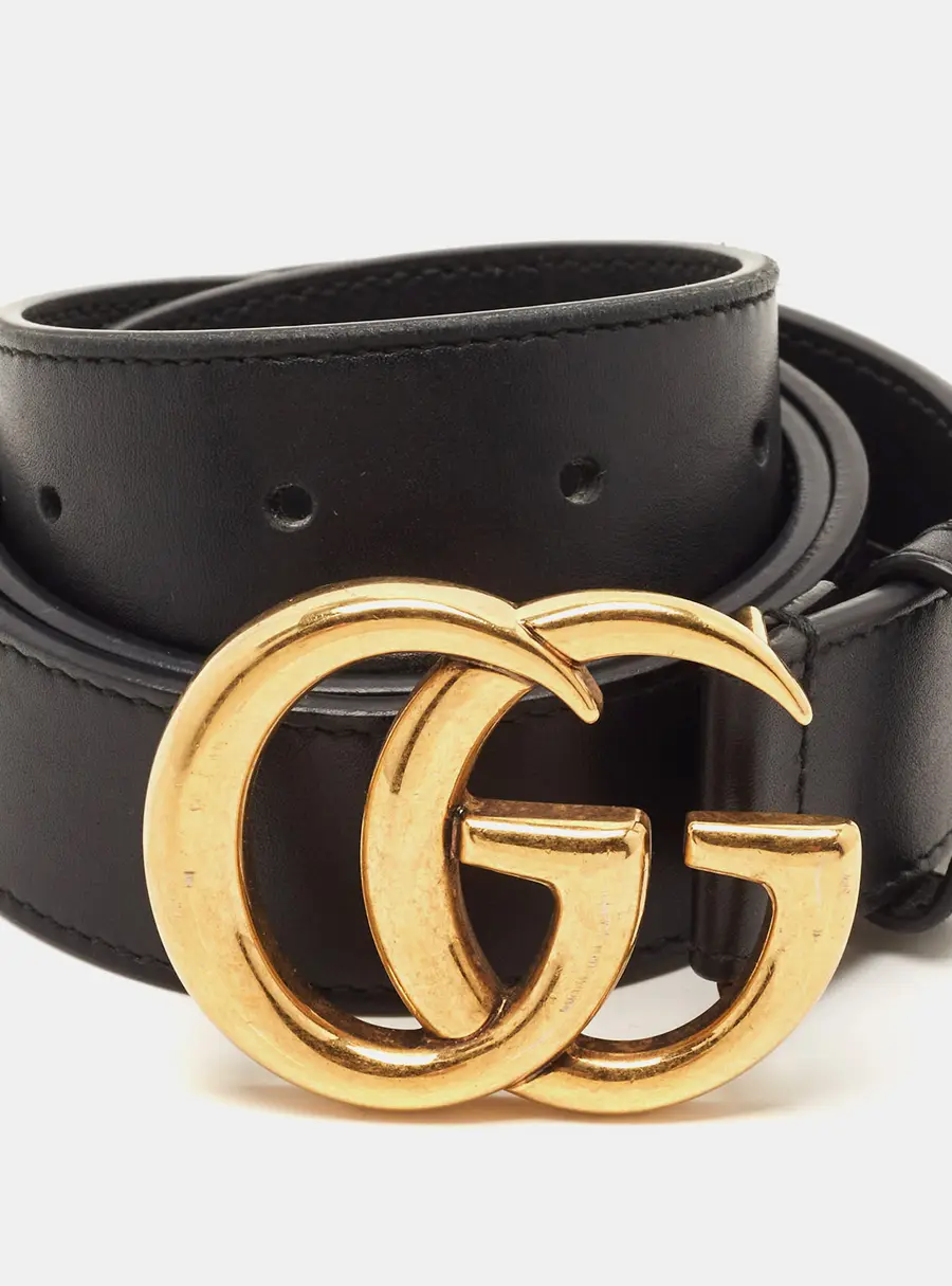 Gucci GG Marmont 85 CM Buckle Belt Black Leather