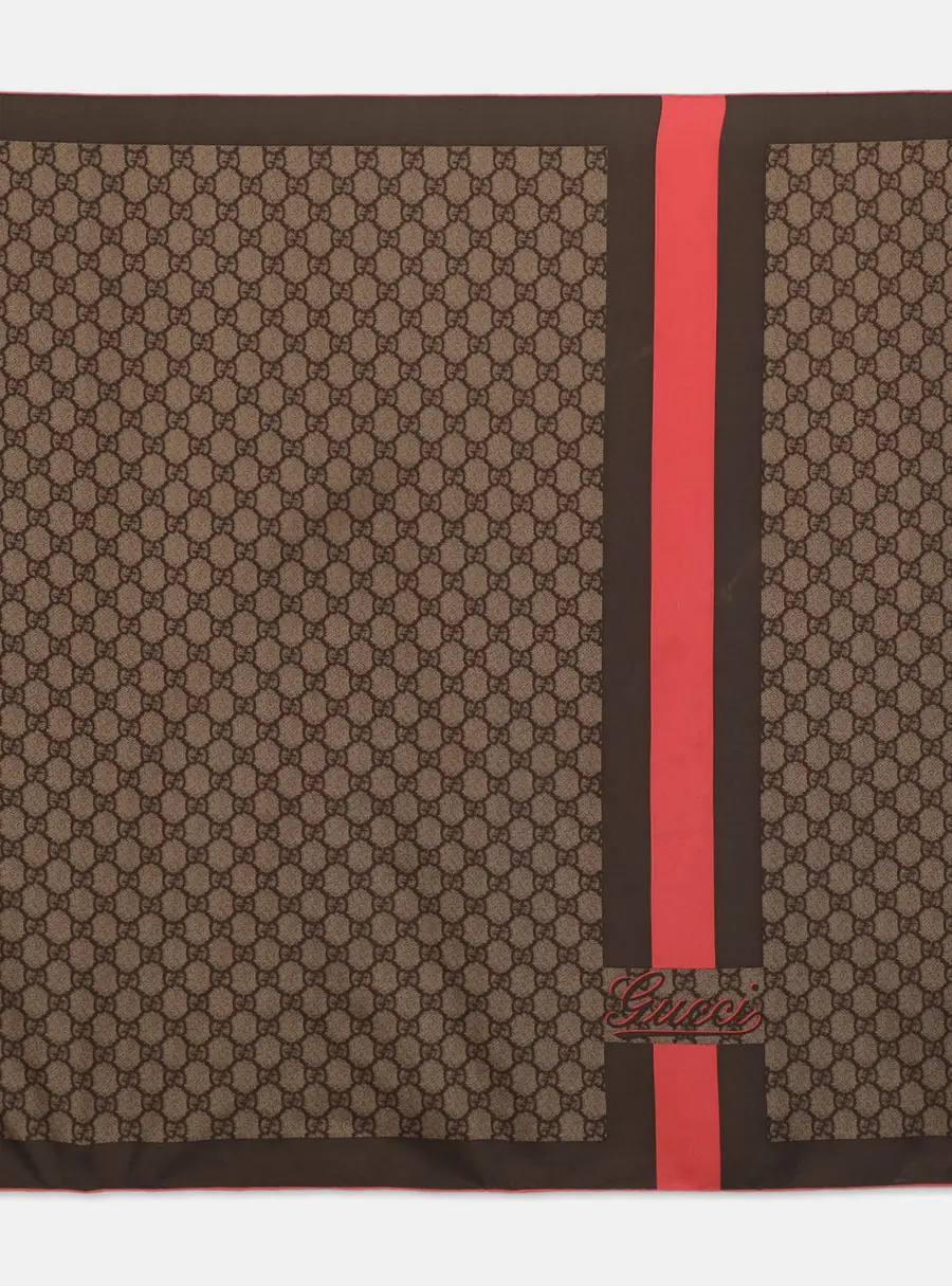 Gucci Brown/Pink GG Print Silk Vintage Web Scarf