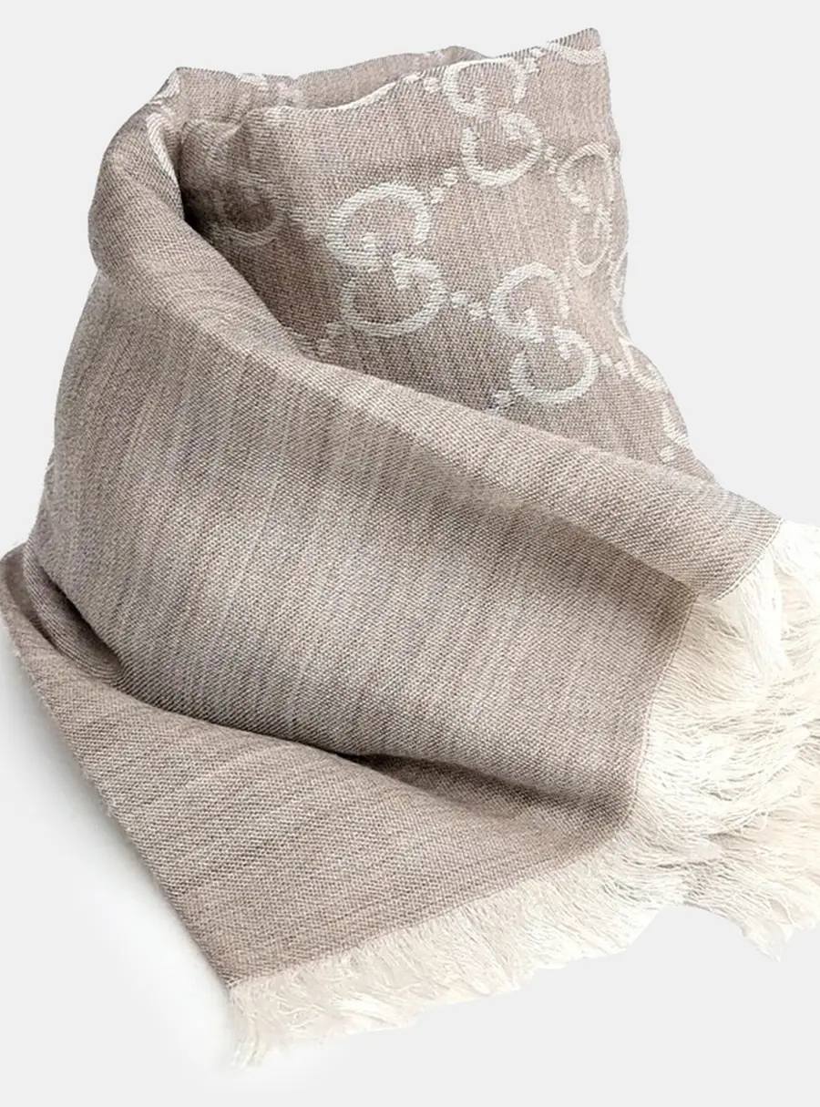 Gucci Beige/White Silk Wool Scarf and Shawl