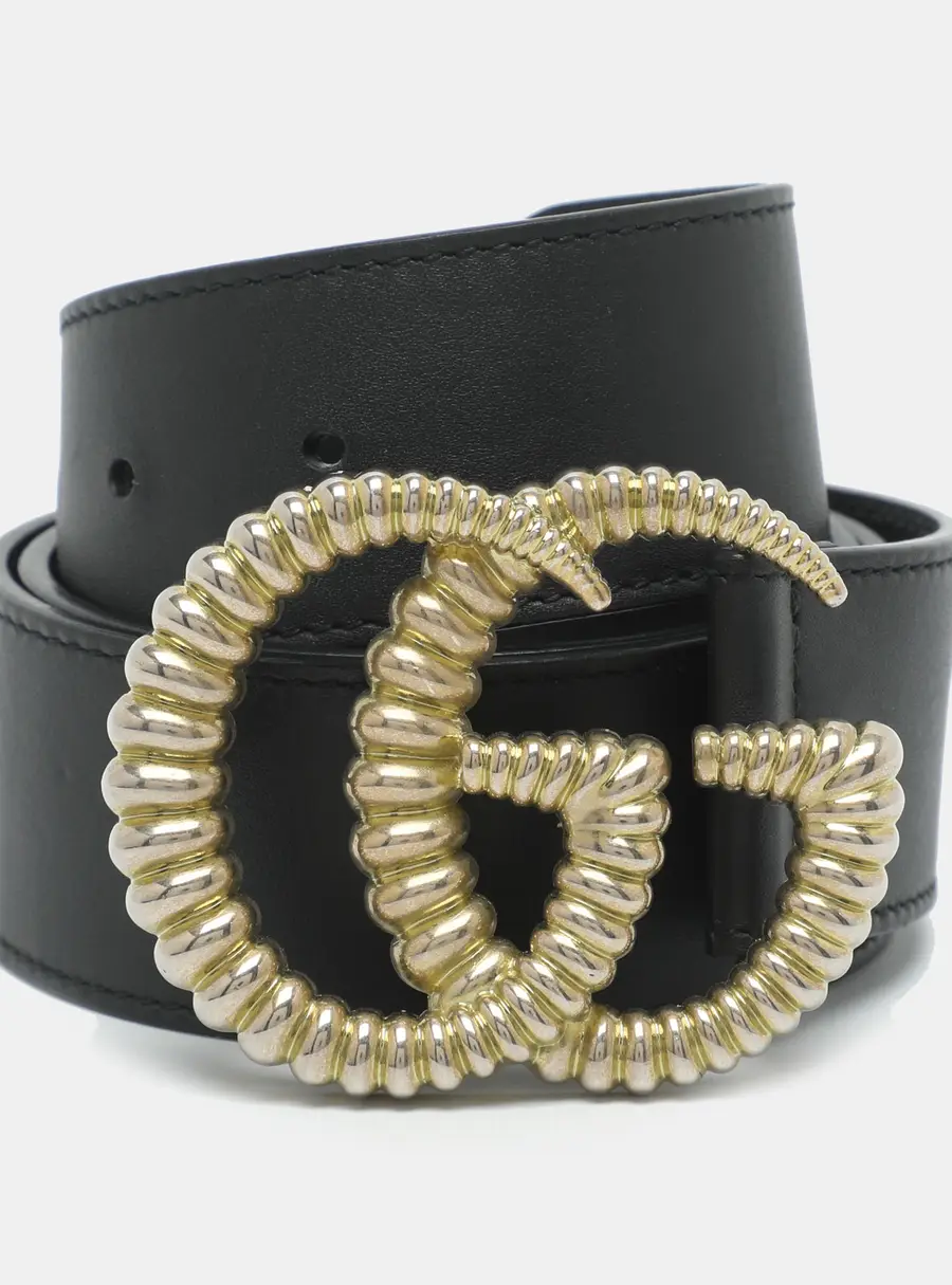 Gucci Black Leather Torchon Double G Belt 80CM