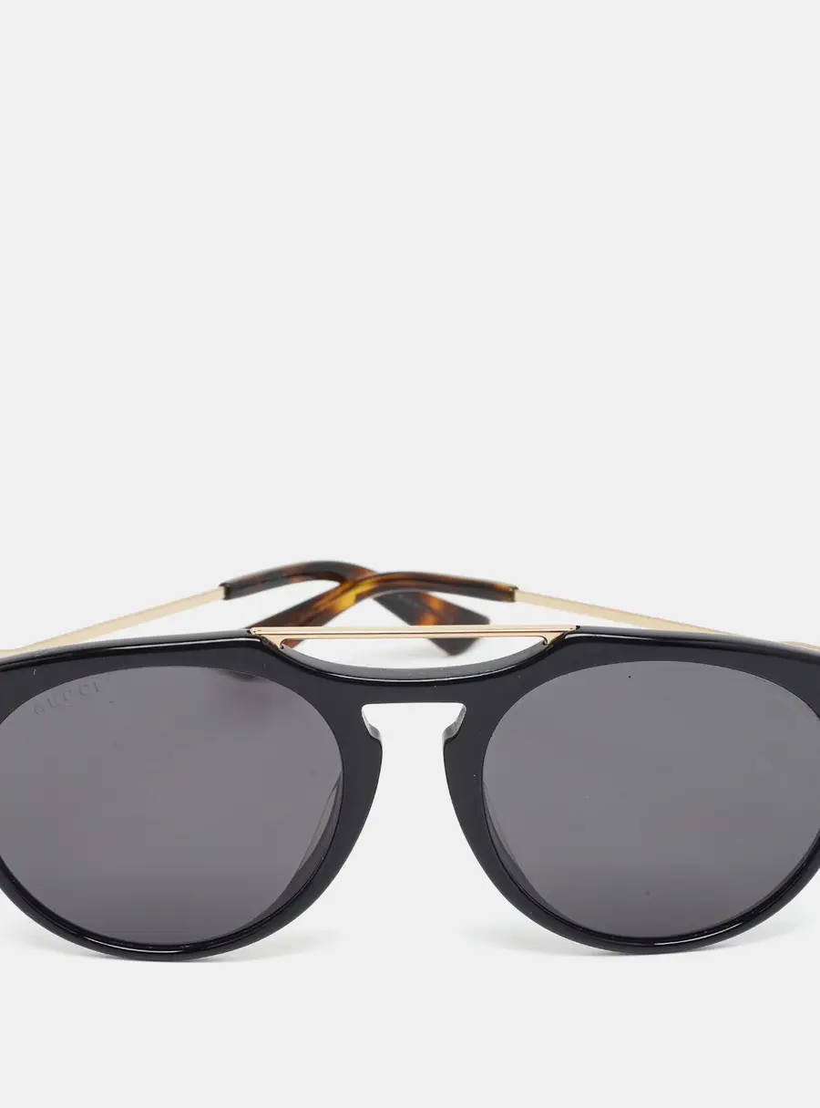 Gucci Black/Gold Tone GG0320S Frame Round Sunglasses
