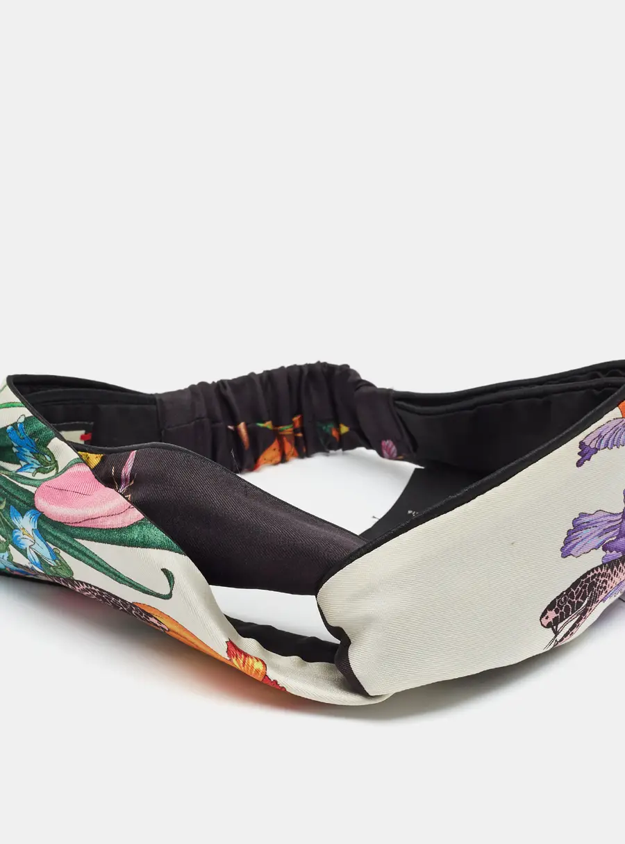 Gucci Black Floral-Snake Print Silk Headband