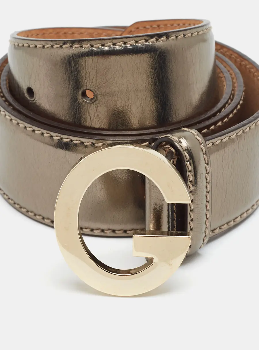 Gucci G Buckle 85 CM Buckle Belt Gold Leather