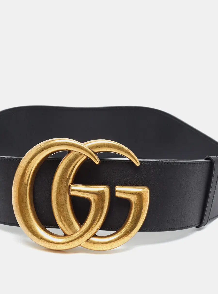 Gucci GG Marmont 85CM Wide Belt Black Leather