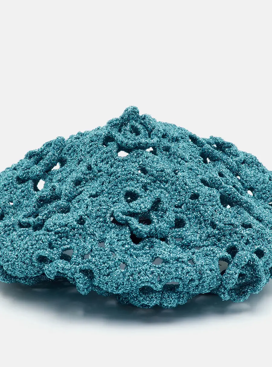 Gucci Teal Blue Lurex Crochet Beret