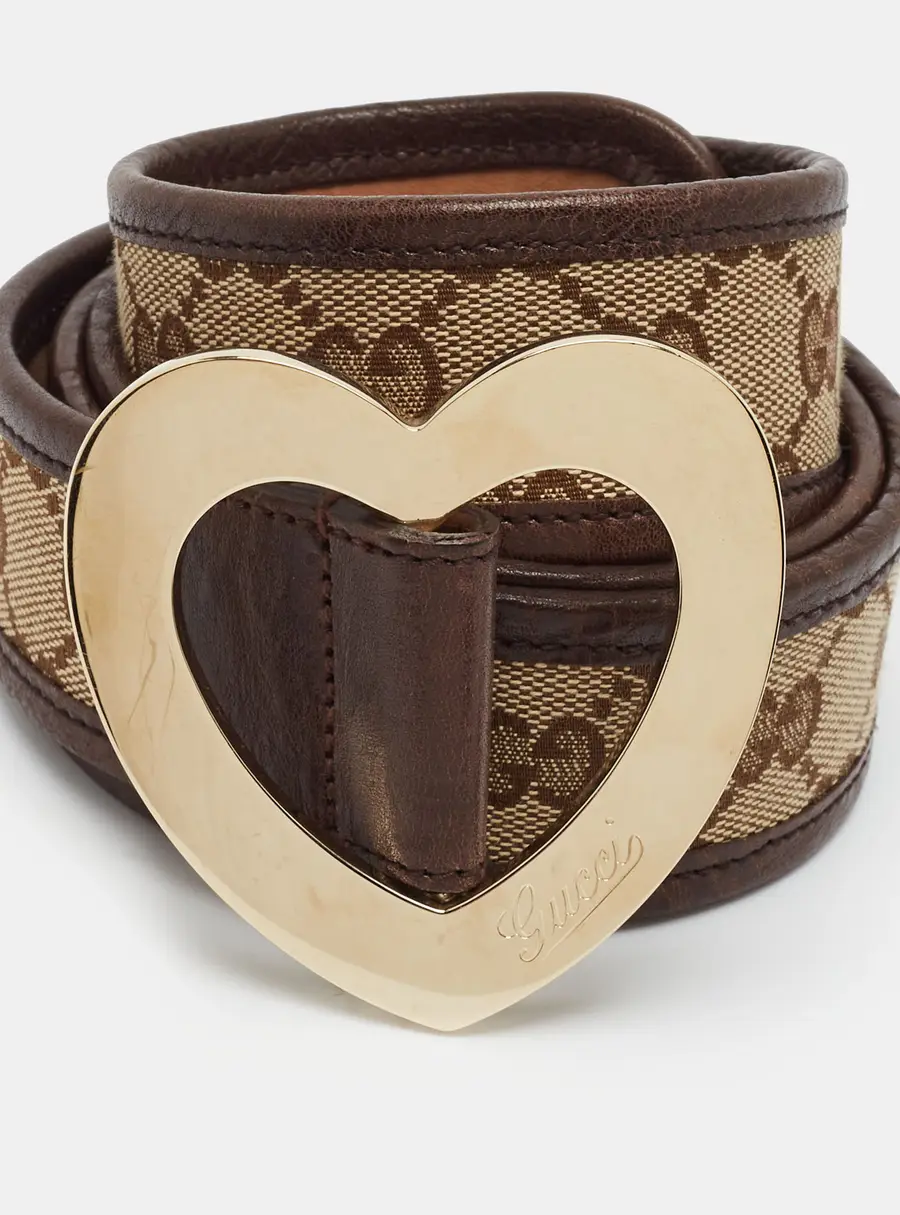 Gucci Heart Buckle 90CM Belt Beige/Brown GG Canvas and Leather