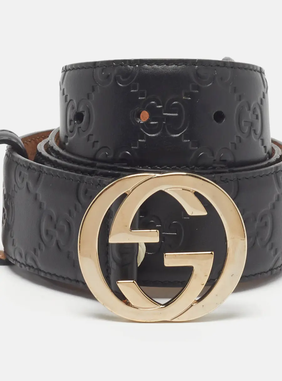 Gucci Interlocking G 85 CM Buckle Belt Black Guccissima Leather