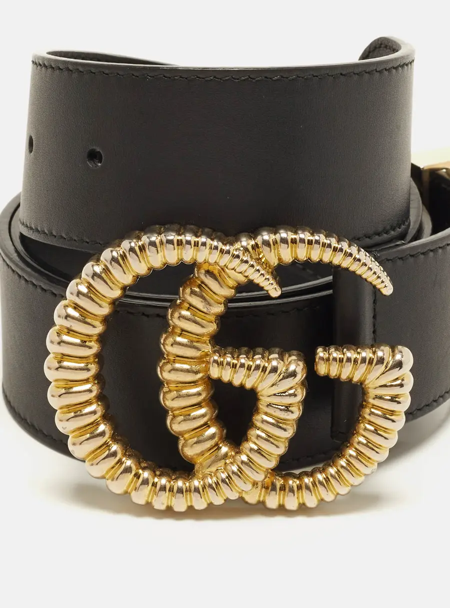 Gucci GG Marmont Torchon 85 CM Buckle Belt Black Leather