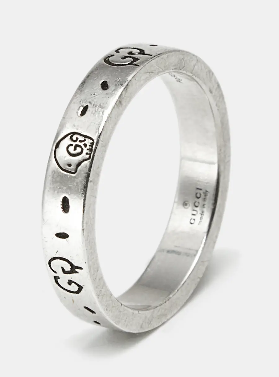 Gucci Ghost GG Sterling Silver Ring Size 58
